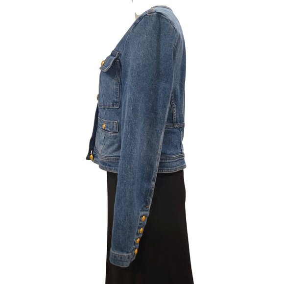 A.L.C. Cropped Cleo Denim Jacket 10 Gold Buttons Four Pockets LIKE NEW - Picture 7 of 13